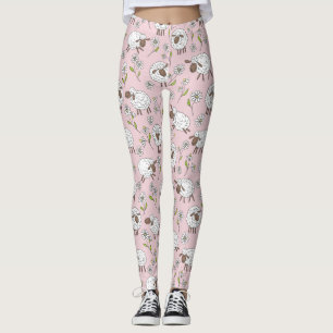Leggings Chiens de comptage sur coton bonbon rose