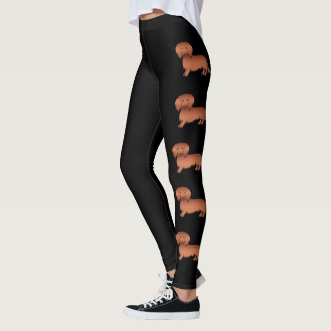 Leggings Chiens De Dachshund De Caricature Rouge Long Cheve (Gauche)
