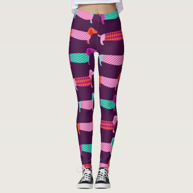 Leggings Chiens de Dachshund : Motif mignon sans couture. (Devant)
