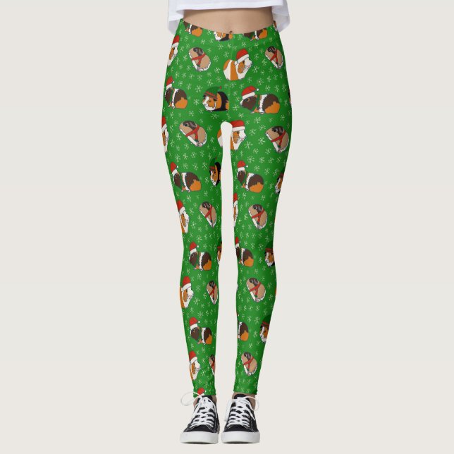 Leggings Chiens de Guinée festifs à l'allure de Noël (Devant)