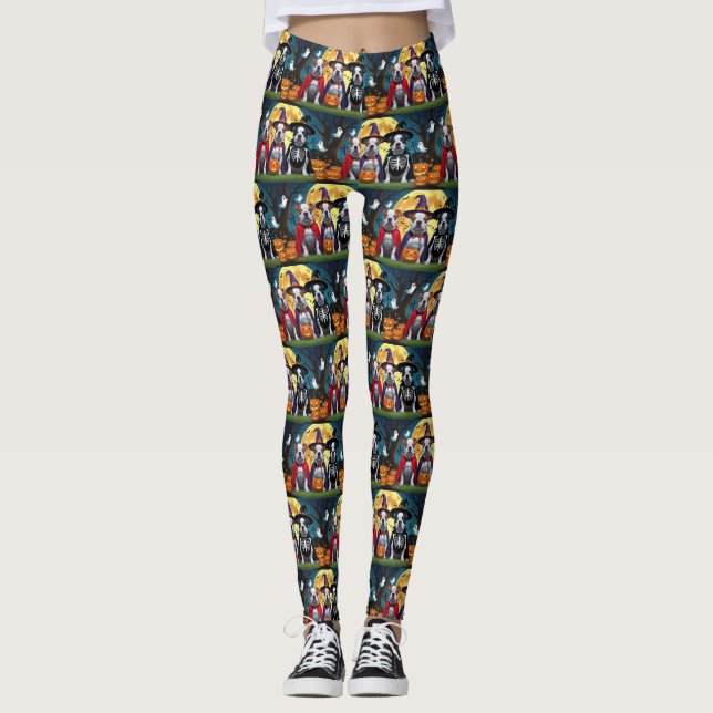 Leggings Chiens de Pitbull Citrouille Halloween drôle (Devant)
