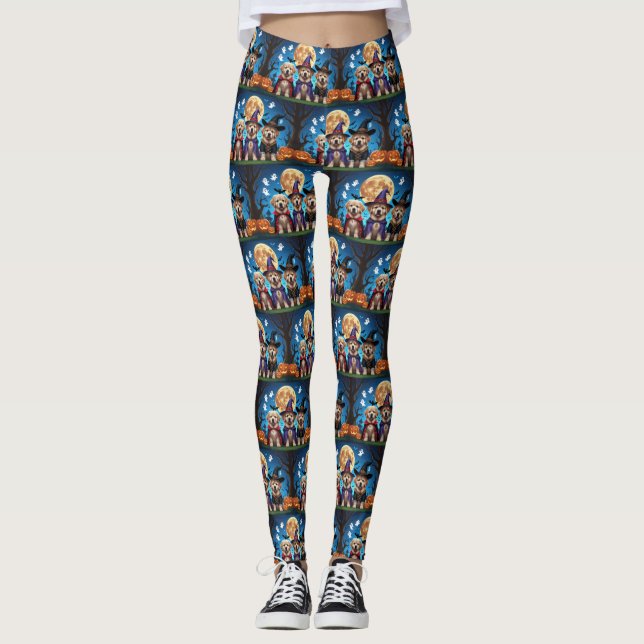 Leggings Chiens de Terre-Neuve Citrouille Halloween Funny (Devant)