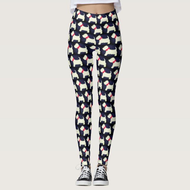 Leggings Chiens de Terrier écossais avec Yoga de Red Bows (Devant)