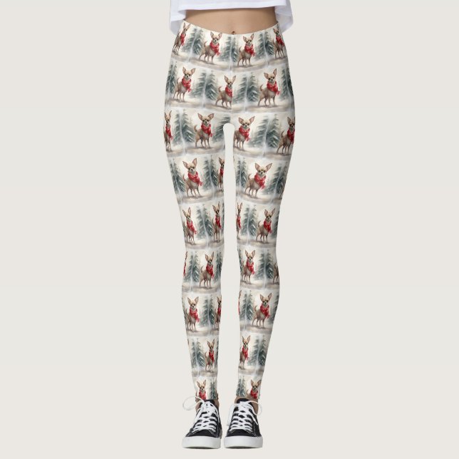 Leggings Chihuahua Chien dans Noël de neige (Devant)