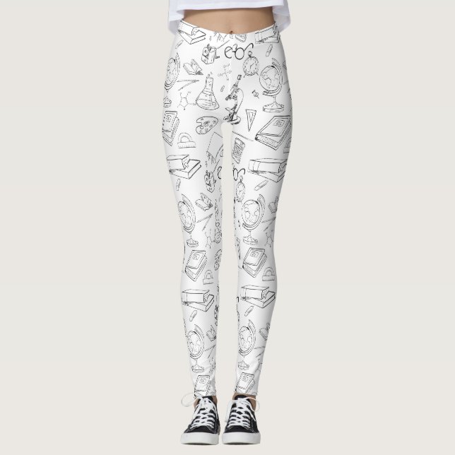 Leggings chimie gribouillis noir et blanc (Devant)