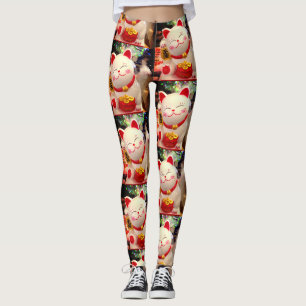 Leggings Chinois Bonne chance Waving White Chat Photo Stylo