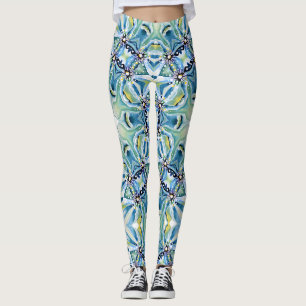 Leggings Chinoiserie Artdeco Victorien Aqua Blue