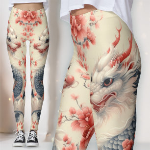 Leggings Chinoiserie Dragon Impérial Art Coral Sakura