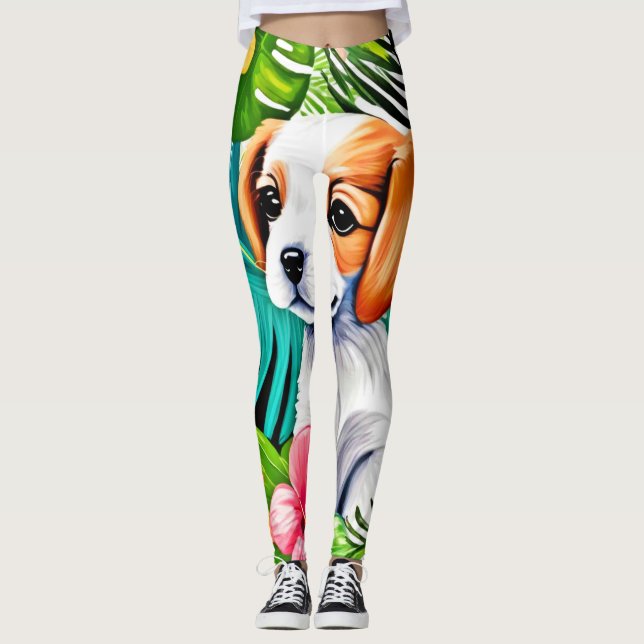 Leggings Chiot de l'île : Ami floral (Devant)