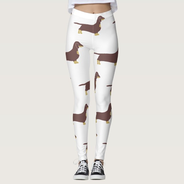 Leggings chocolat dachshund et silhouette tan (Devant)