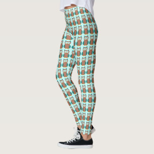Leggings Chouette Brown bleue Motif Oiseau Imprimer Chouett