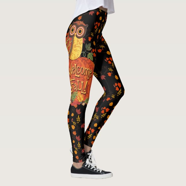 Leggings Chouette d'automne Feuilles d'automne assez noir (Droite)