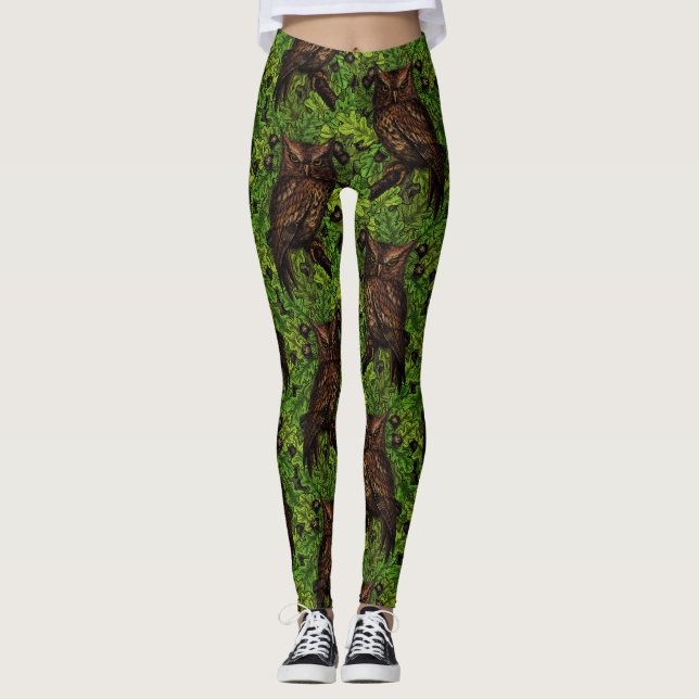 Leggings Chouettes dans le chêne, vert et marron (Devant)