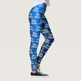 Leggings Christmas Celebration White Snowflakes Navy Blue