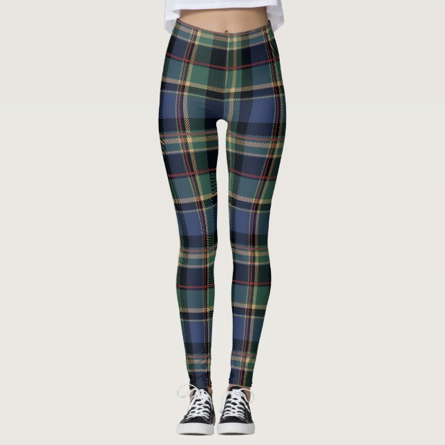 Leggings Christmas Tartan Navy Blue Green ID1141B (Devant)