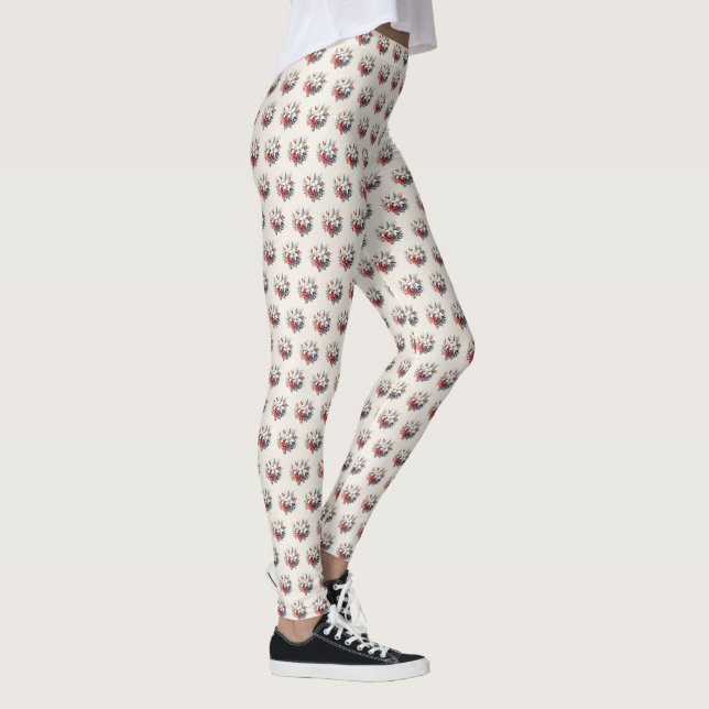 Leggings Christmas White Red Flowers Holidays Elegant (Droite)