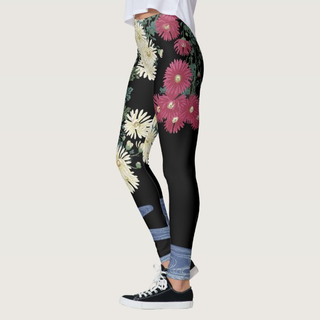 Leggings Chrysanthèmes, Eau courante, Zen Floral Japonais (Gauche)
