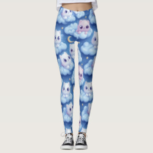 Leggings "Chubby Kawaii Chats et nuages 3D Motif sans coutu