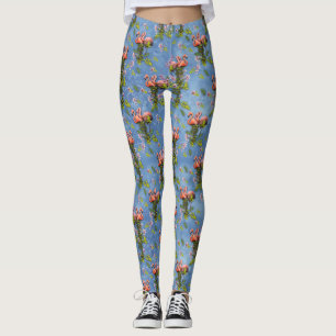 Leggings Ciel bleu nuageux et Flamant rose Répéter l'impres