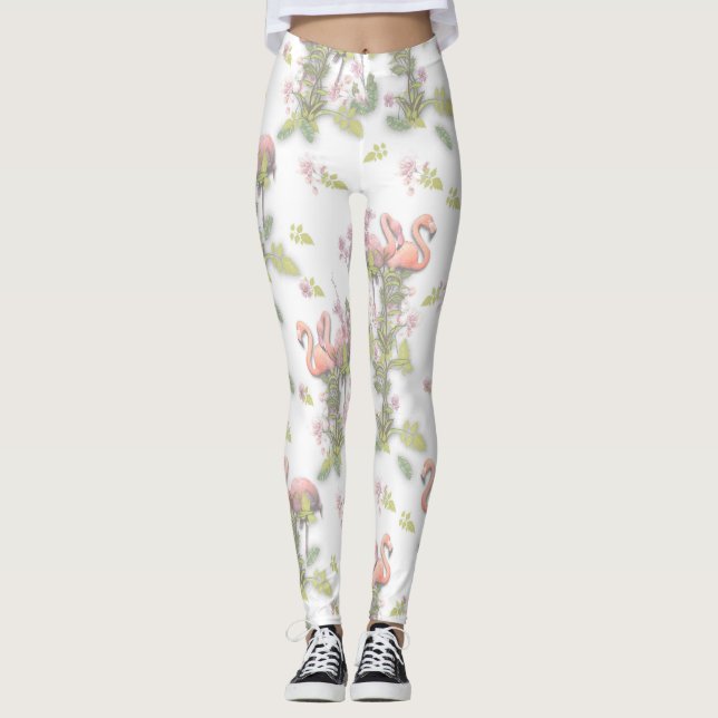 Leggings Ciel bleu nuageux et Flamant rose Répéter l'impres (Devant)