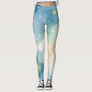 Leggings Ciel étoilé bleu à l'aquarelle