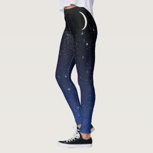 Leggings Ciel étoilé et croissant de lune, bleu profond à
