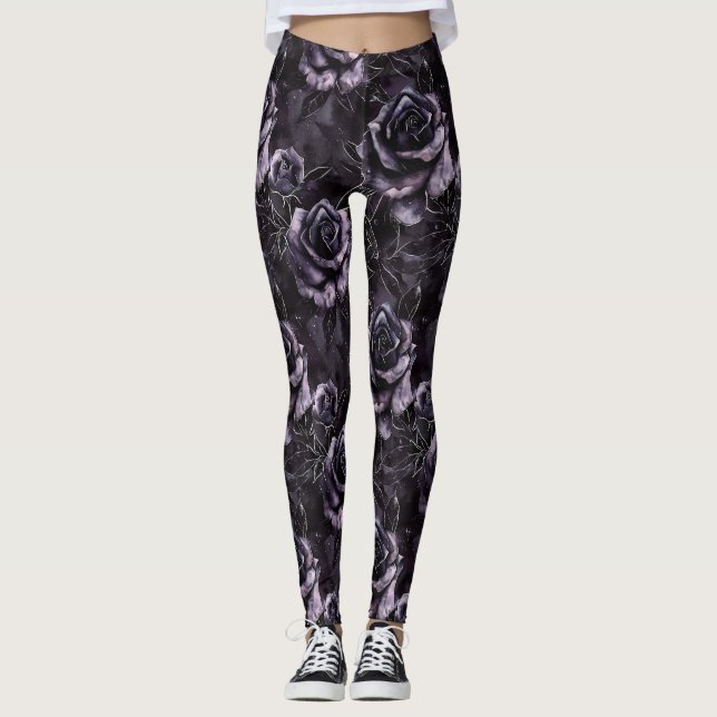 Leggings Cimetière violet Rose gothique occulte (Devant)