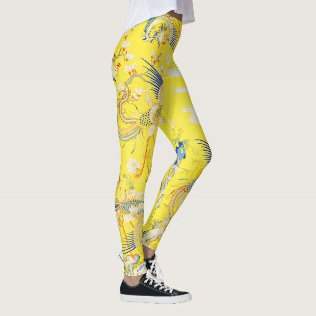 Leggings Cinq Phoenix dans Jardin chinois jaune floral (Droite)