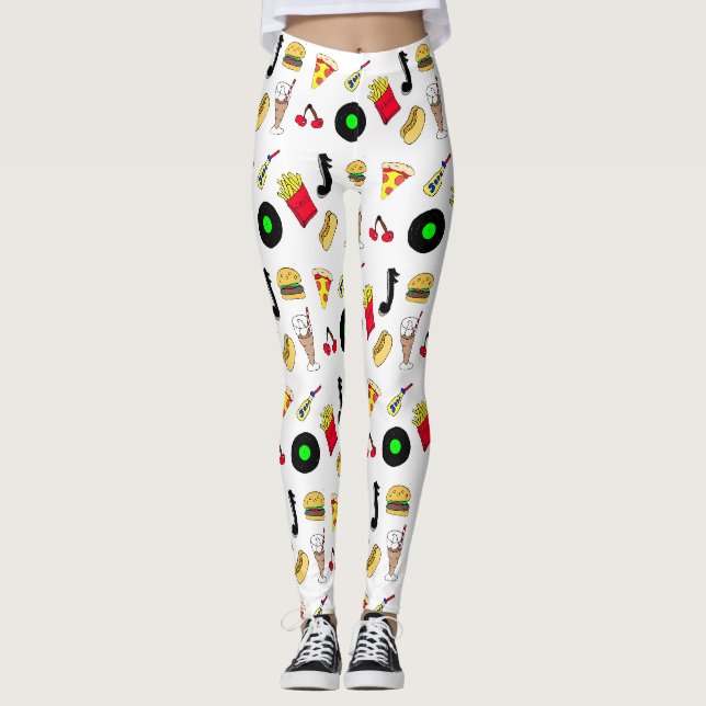 Leggings Cinquante graphismes avec Milkshakes, Hot dogs Ret (Devant)