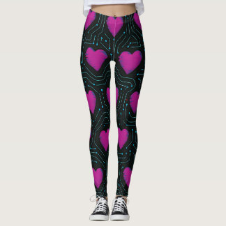Leggings Circuit Amour Cyber – Motif de cœur technologique