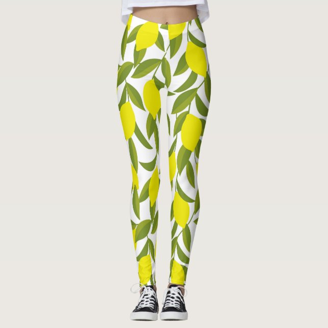Leggings Citronnier Art : Citrus jaune Motif sans couture (Devant)