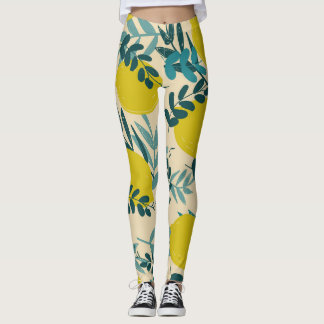 Leggings Citrons et feuilles, arrière - plan vintage.