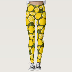 Leggings Citrons jaunes et motif vert olive : Citrus modern