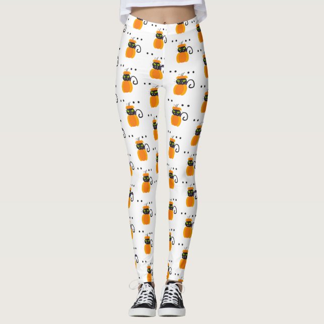 Leggings Citrouille, Chat noir & Eyeballs, Motif d'Hallowee (Devant)
