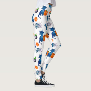 Leggings Citrouille de chat Motif blanc Halloween