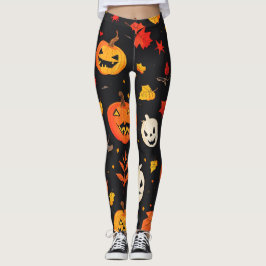 Leggings Citrouille d'Halloween amusant et Feuilles Imprime