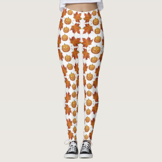 Leggings Citrouille d'Halloween et feuilles d'automne Motif