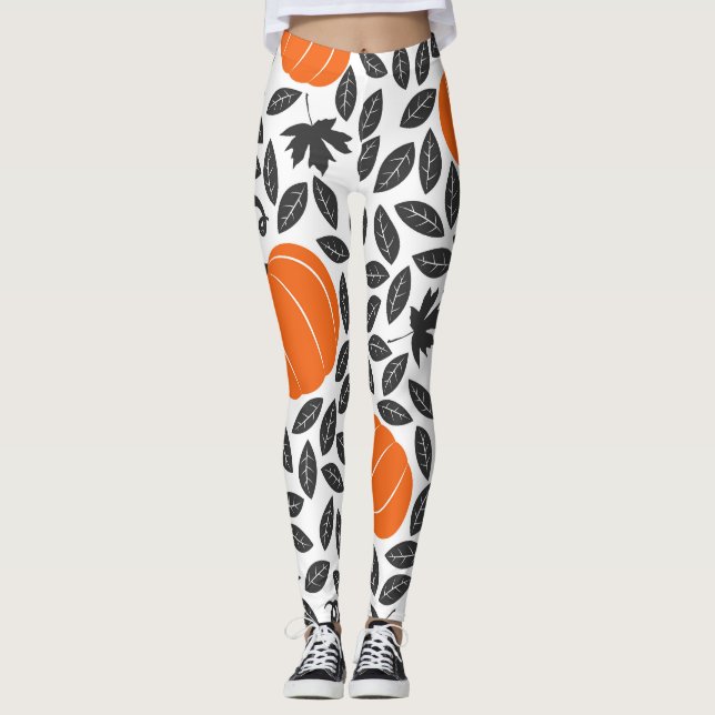 Leggings Citrouille, feuille : mignon motif d'automne. (Devant)