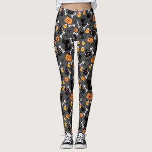 Leggings Citrouille Halloween et chats noirs Motif sans cou