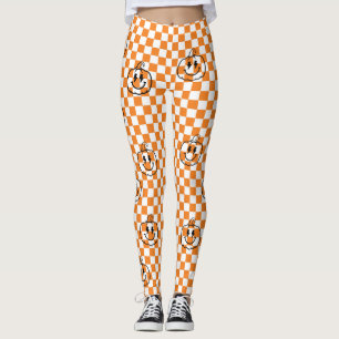 Leggings Citrouille noire rétro rad orange Halloween à carr