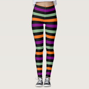 Leggings Citrouille, violet, vert et noir Horiz. Rayures