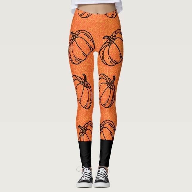 Leggings Citrouilles d'automne sur Orange Denim Design avec (Devant)