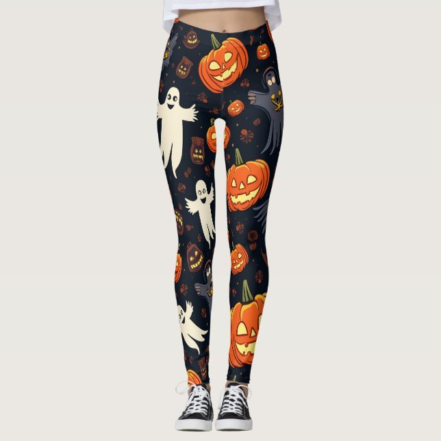 Leggings Citrouilles d'Halloween : Motif Éffrayant sans cou (Devant)