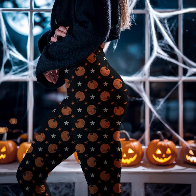 Leggings Citrouilles et étoiles d'Halloween noir (Créateur téléchargé)