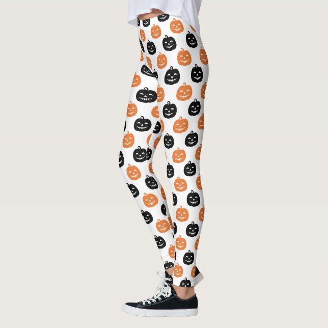 Leggings Citrouilles sculptées Halloween femmes noir et bla (Gauche)