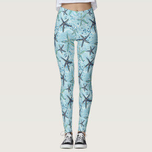 Leggings Clair bleu et or Starfish sur Ocean Wave Motif
