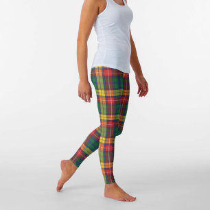 Leggings Clan Buchanan Scottish Plaid Rouge Vert Jaune
