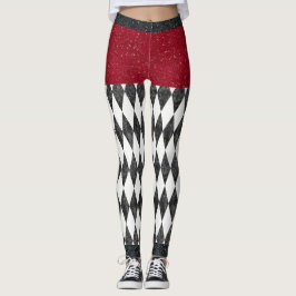 Leggings Classic noir blanc rouge arlequin Jacquard diamant