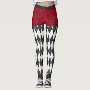 Leggings Classic noir blanc rouge arlequin Jacquard diamant