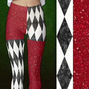 Leggings Classic noir blanc rouge arlequin Jacquard diamant